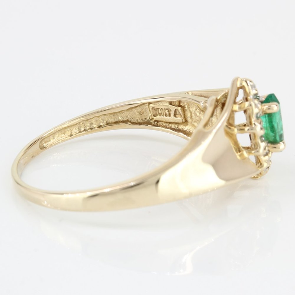 Vintage 10K Yellow Gold Emerald and Diamond Halo Anniversary Cocktail Band Ring - Picture 5 of 6